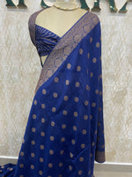 Navy Blue Tussar Gorgette Saree