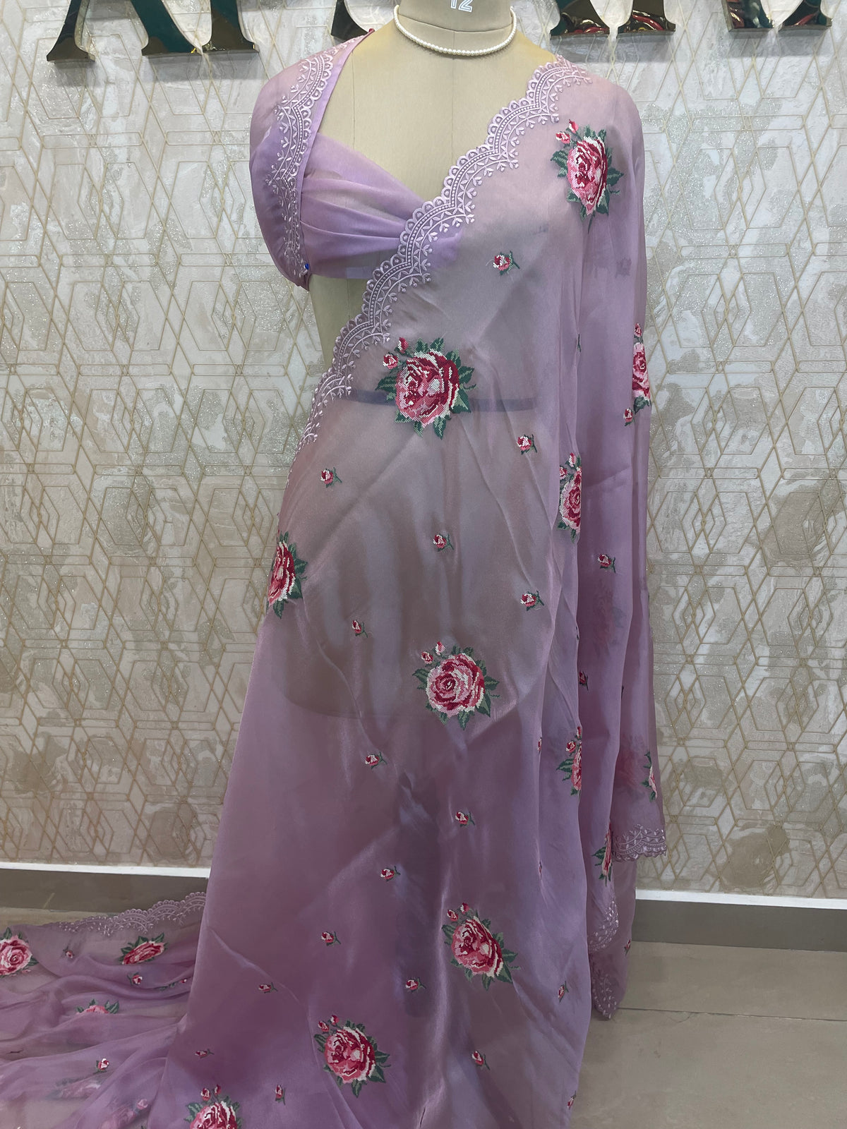 Lilac Soft Organza CutWork With Embroidery Saree 40