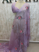 Lilac Soft Organza CutWork With Embroidery Saree 40