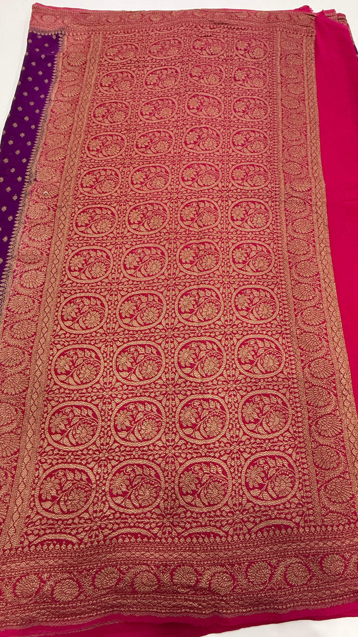 Purple n pink Pure Khadi Georgette Saree 04