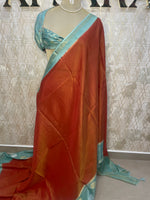 Rust Orange n Blue Tussur Saree 36