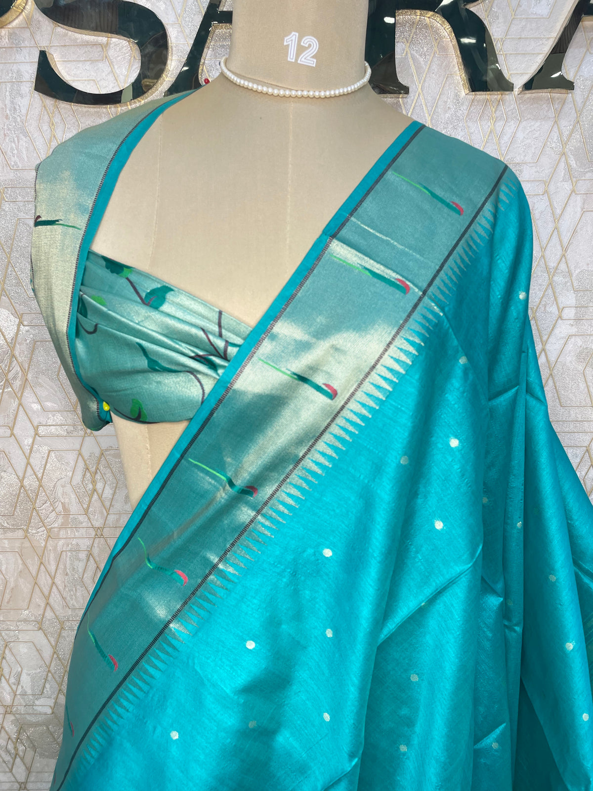 Sea Green Raw Silk Paithani Work Saree 71