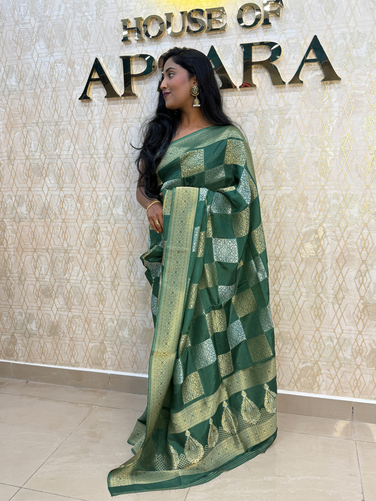 Bottle Green Chiniya Crepe Saree 29