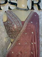 Brown Handwork Stitched Blouse Designer Party Saree 55