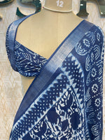 Navy Blue Batik Print Lenin Saree 67