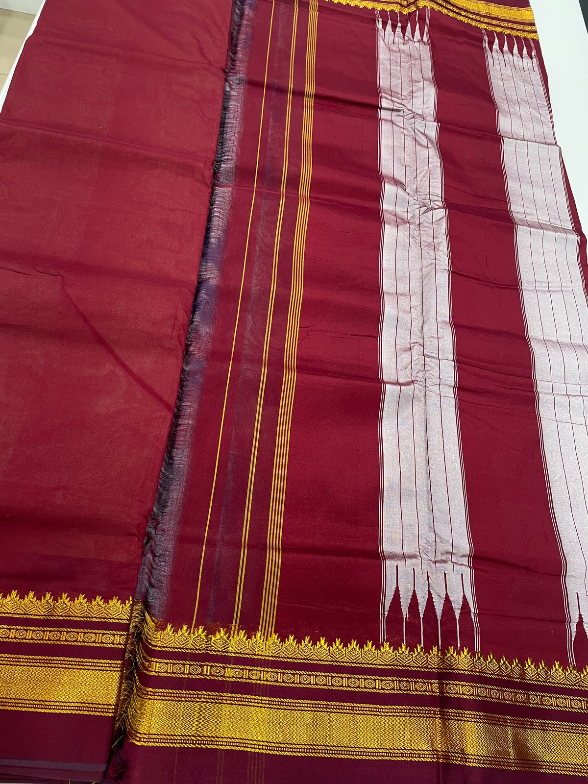 Grey n Red Cotton Silk Ilkal Saree 10