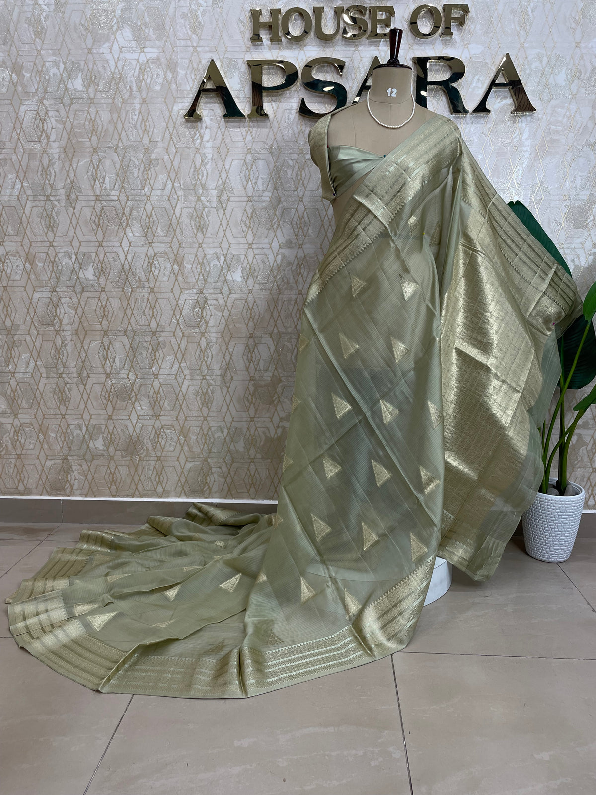 Mint Green Crepe Kota checks saree 309