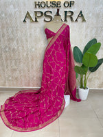 Pink Pure Banarasi Crepe Saree 03