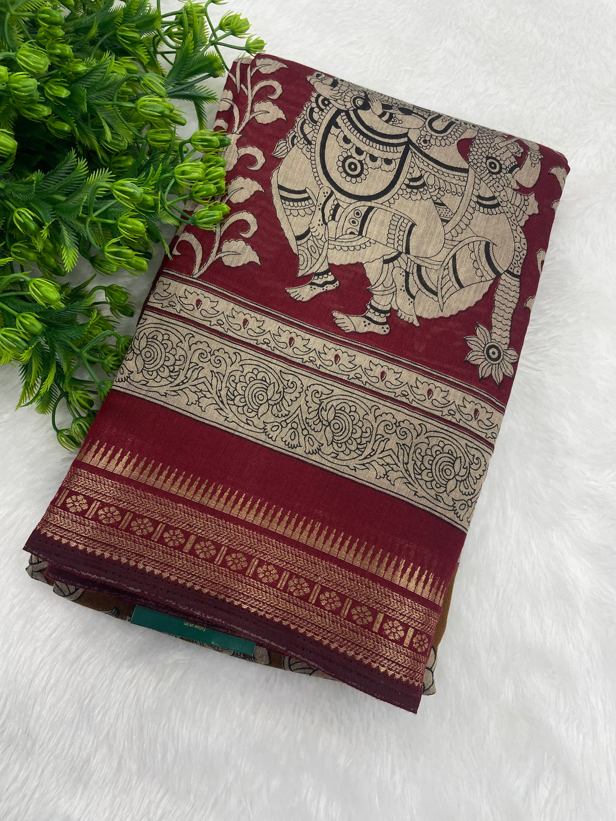 Red n Mustard Yellow Pure Mangalgiri Cotton Silk Saree 13