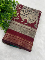 Red n Mustard Yellow Pure Mangalgiri Cotton Silk Saree 13