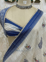 Cream n Blue Lenin Saree 52