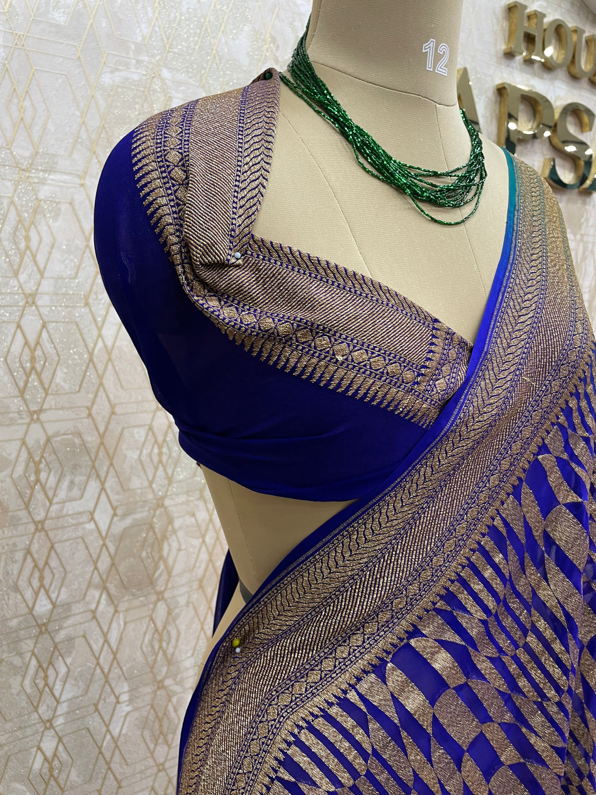 Green n Blue Pure Khadi Georgette Saree 04