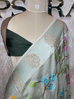 Olive Green Soft Tussur Floral Work Saree 63