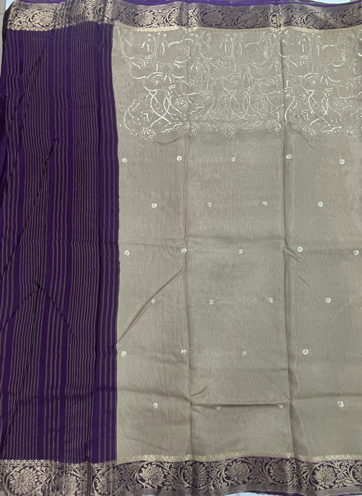 Chickoo Tussur Crepe Sequence Work Saree 21