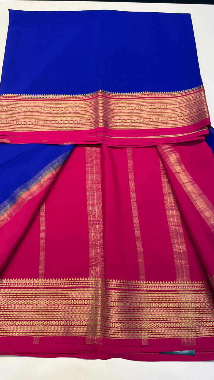 Royal Blue Pure Mysore Silk Crepe Saree 01