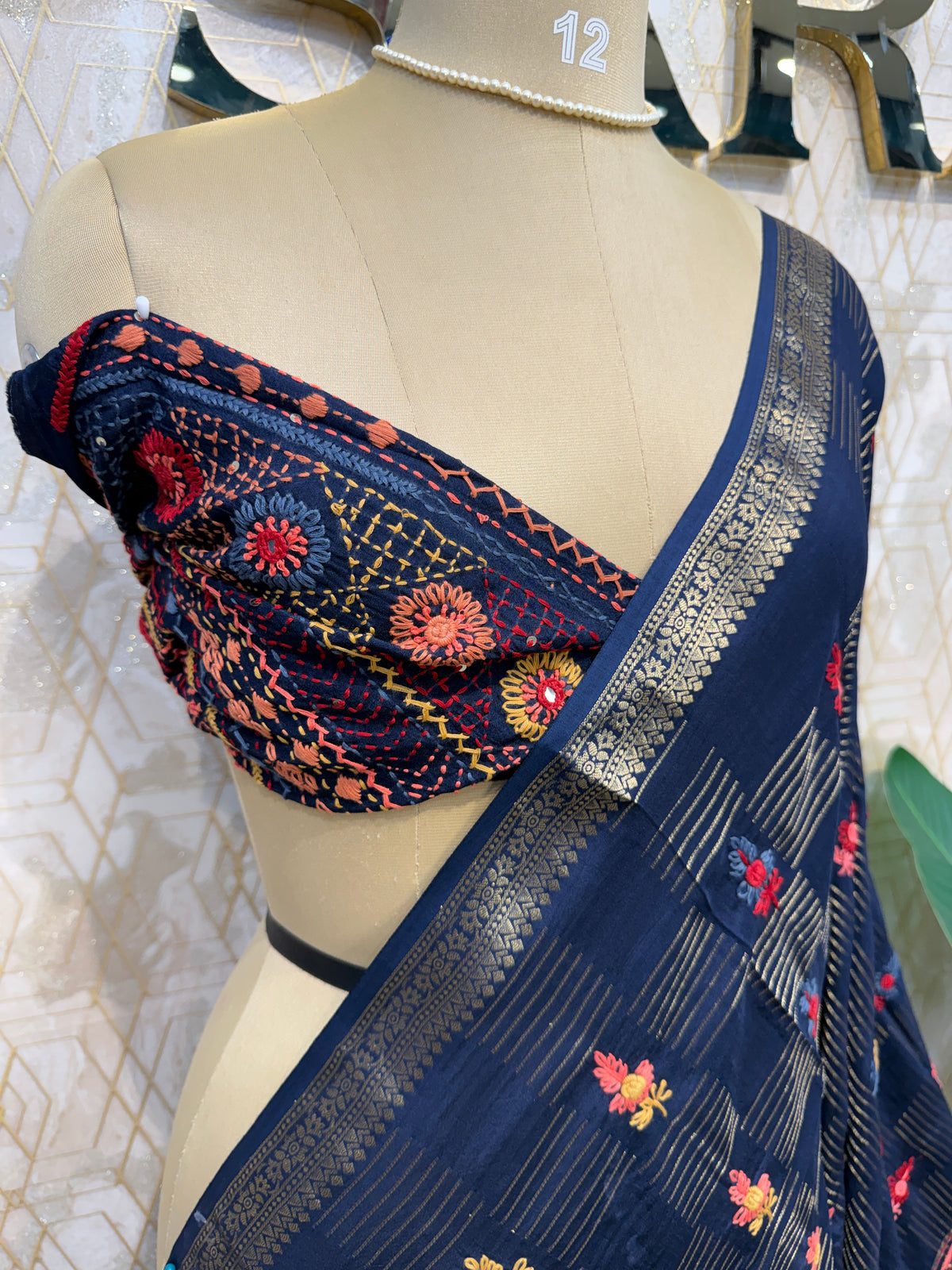 Navy Blue Crepe Handwork Saree 206