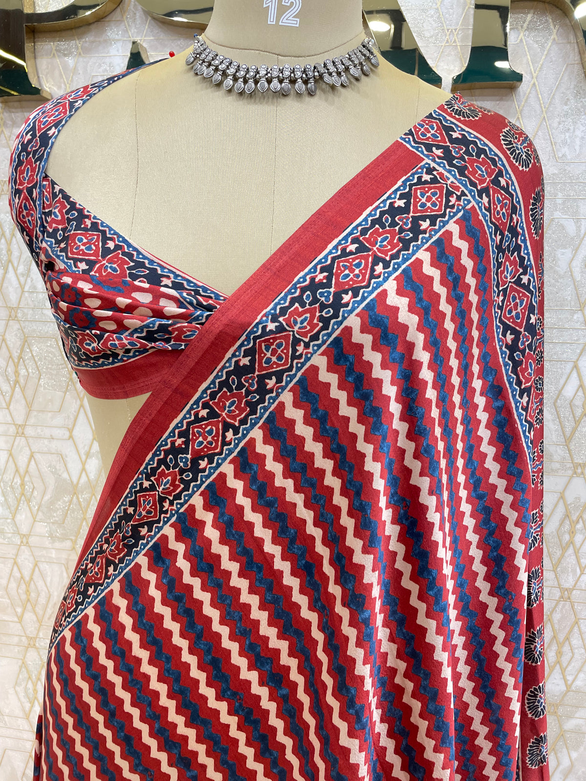 Red Satin Digital Print Saree 45