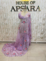 Lilac Soft Organza CutWork With Embroidery Saree 40