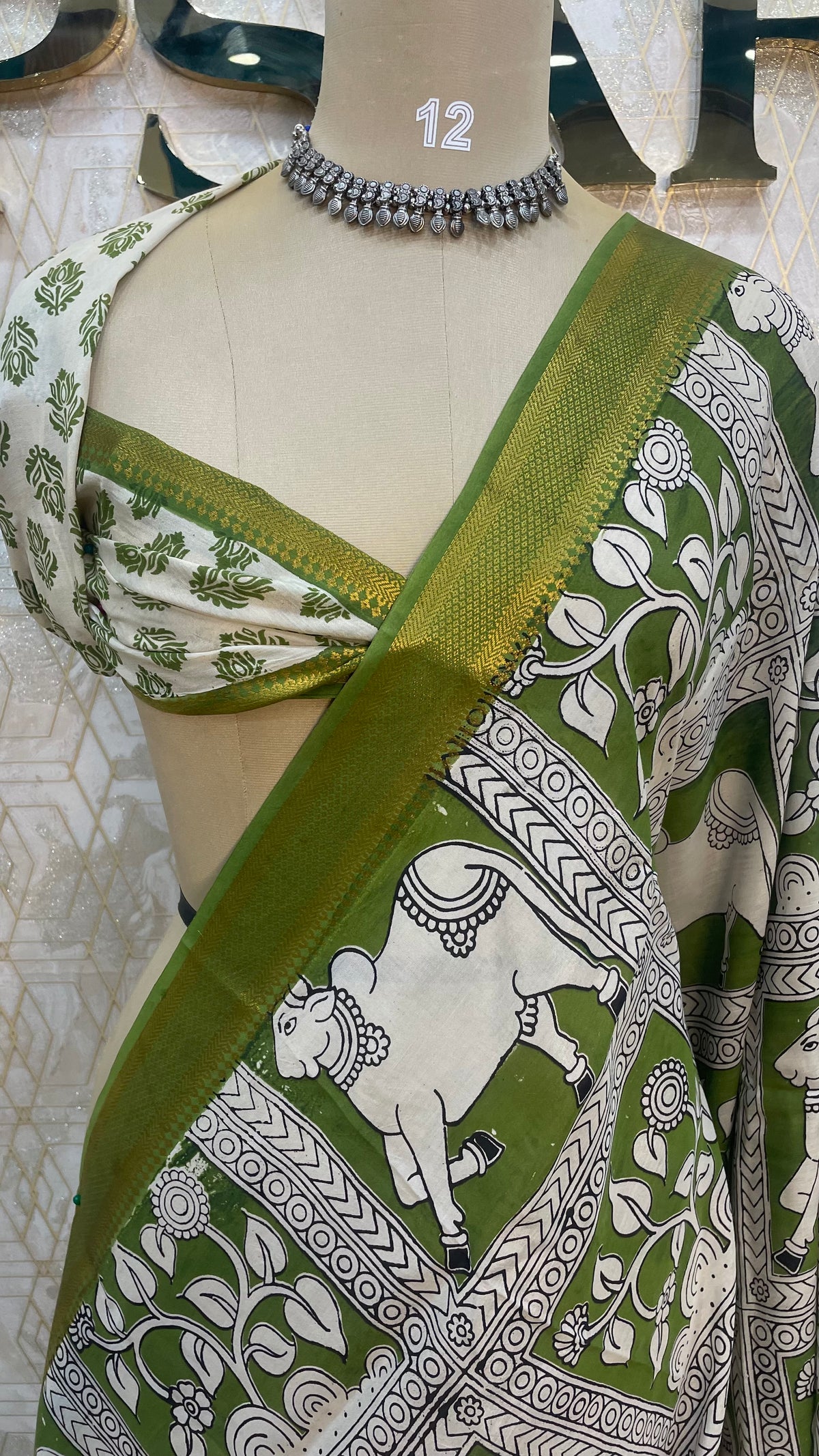 Green Pen Kalamkari Saree 104