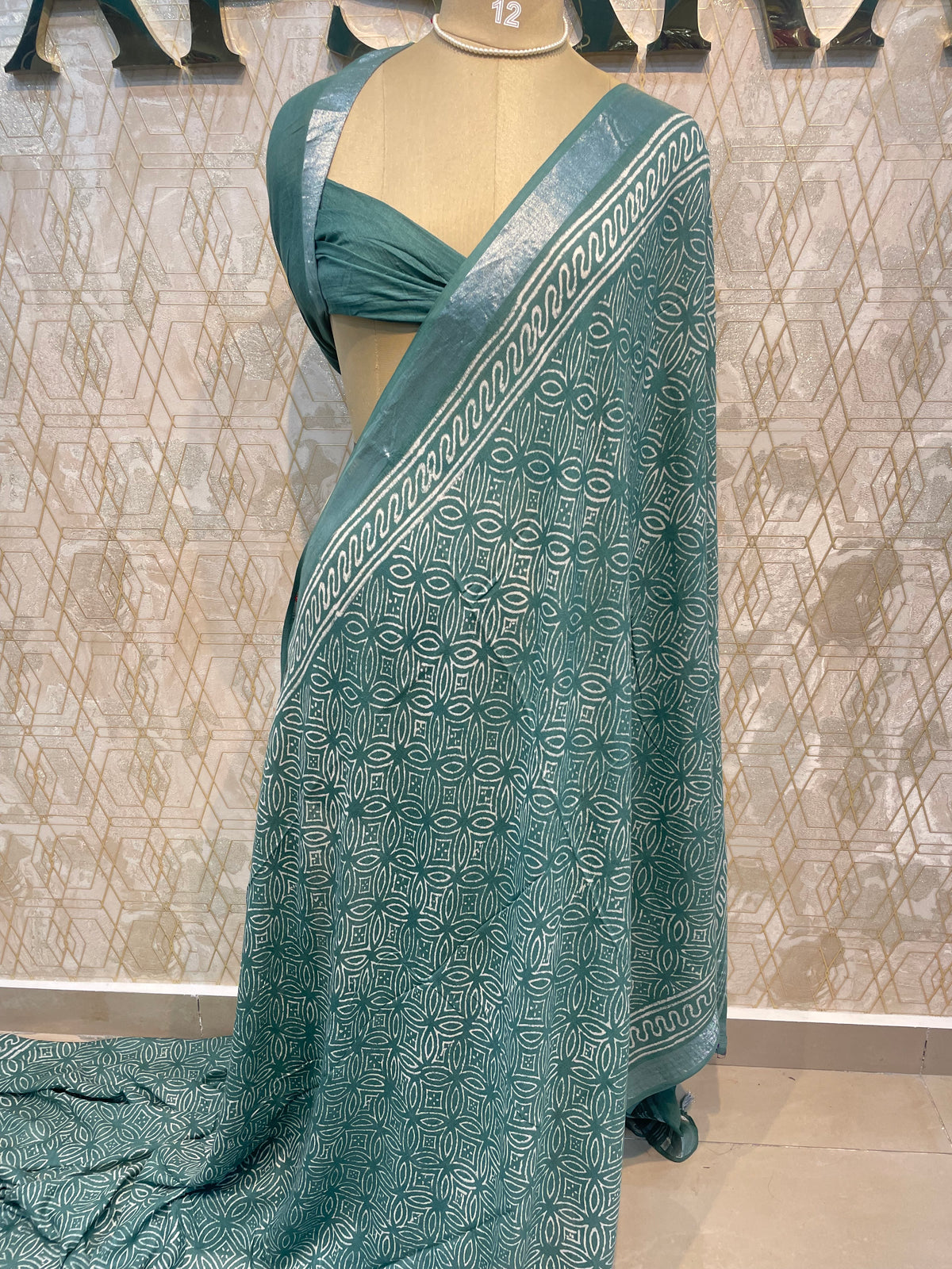 Sea Green Batik Print Lenin Saree 67