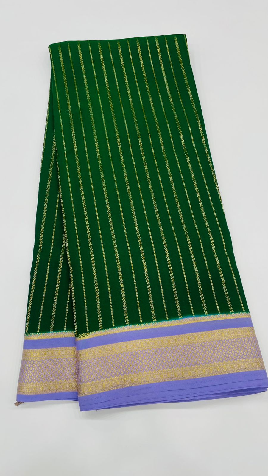 Bottel Green Stripes Pure Mysore Silk Crepe Saree 01
