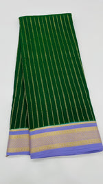 Bottel Green Stripes Pure Mysore Silk Crepe Saree 01