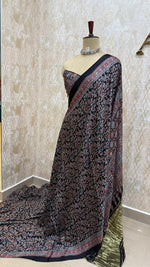 Black Pure Modal Silk Ajrak Print Saree 05