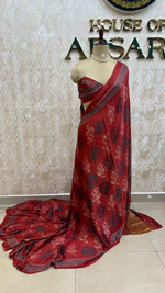 Red Pure Modal Silk Ajrak Print Saree 05