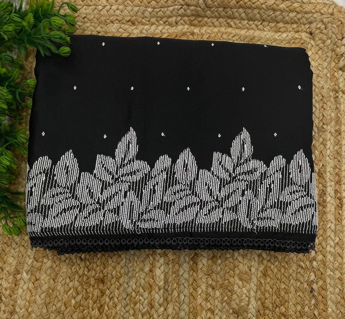 Black Soft Tussur Embroidery Saree 21