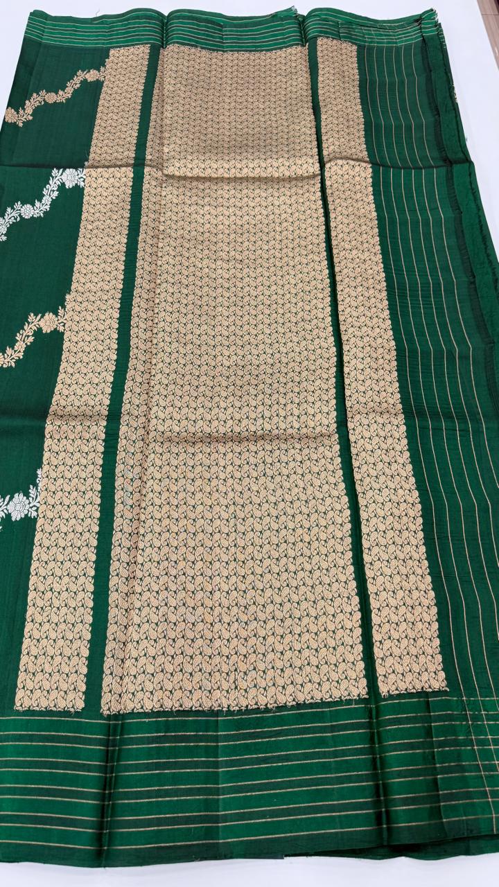 Bottel Green Pure Row Mango saree 02