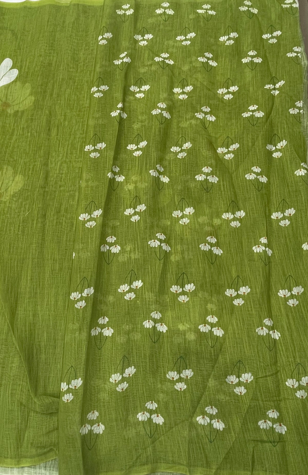 Green Lenin Cotton Floral Print Saree 19