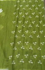 Green Lenin Cotton Floral Print Saree 19