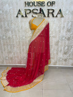 Red n Yellow With Silver Zari Semi Chiffon