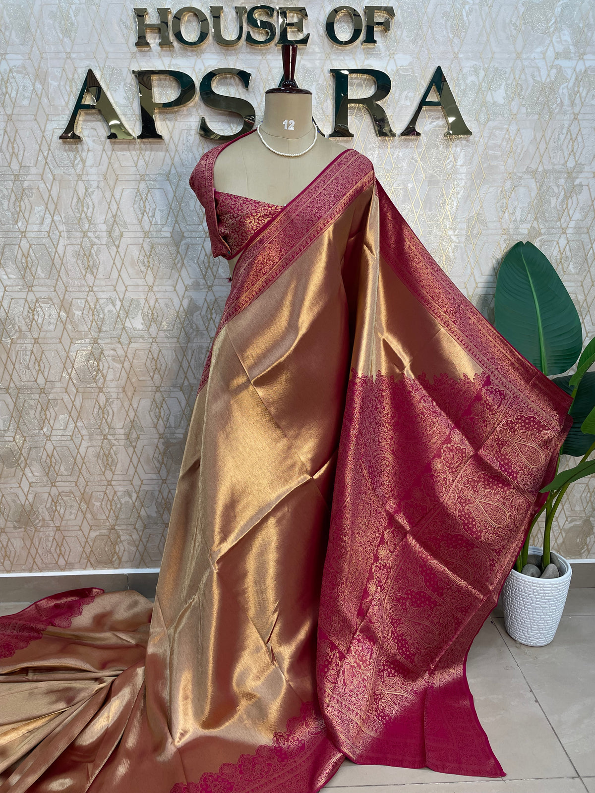 Pink n Gold Tissue Designer Saree 314