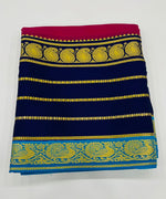Rani Pink n Dark Blue 3D Pure Mysore Silk Crepe Saree 01