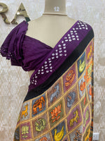 Gold n Purple Pure Modal Silk Kalamkari Print Saree 05