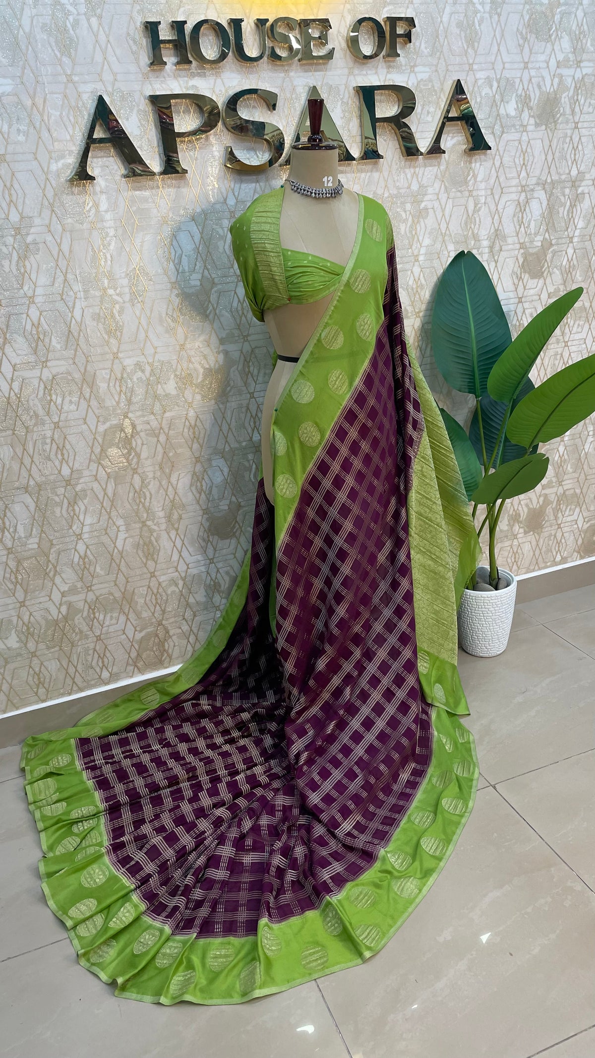 Purple n Green Banarasi Chiffon Saree 97