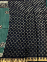 Peacock Green n Black Pure Mangalgiri Cotton Silk Saree 13