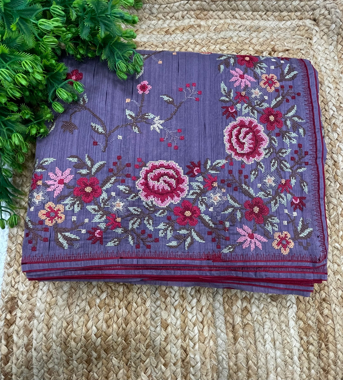 Purple Soft Tussur Petite Embroidery Saree 21