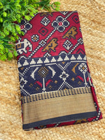 Maroon n Navy Blue Patola Mangalgiri Cotton Silk Saree 13
