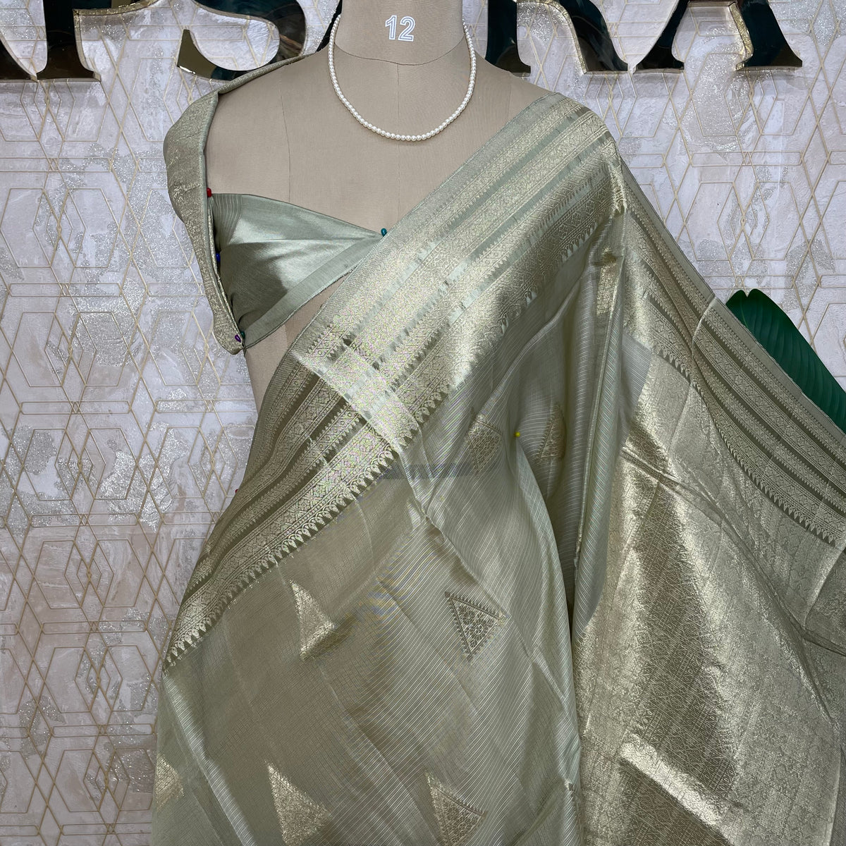 Mint Green Crepe Kota checks saree 309