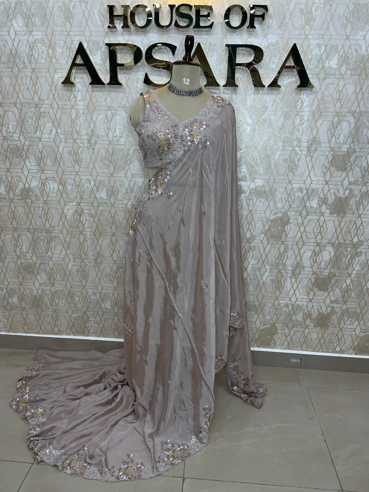 Beige Handwork Stitched Blouse Designer Party Saree 55