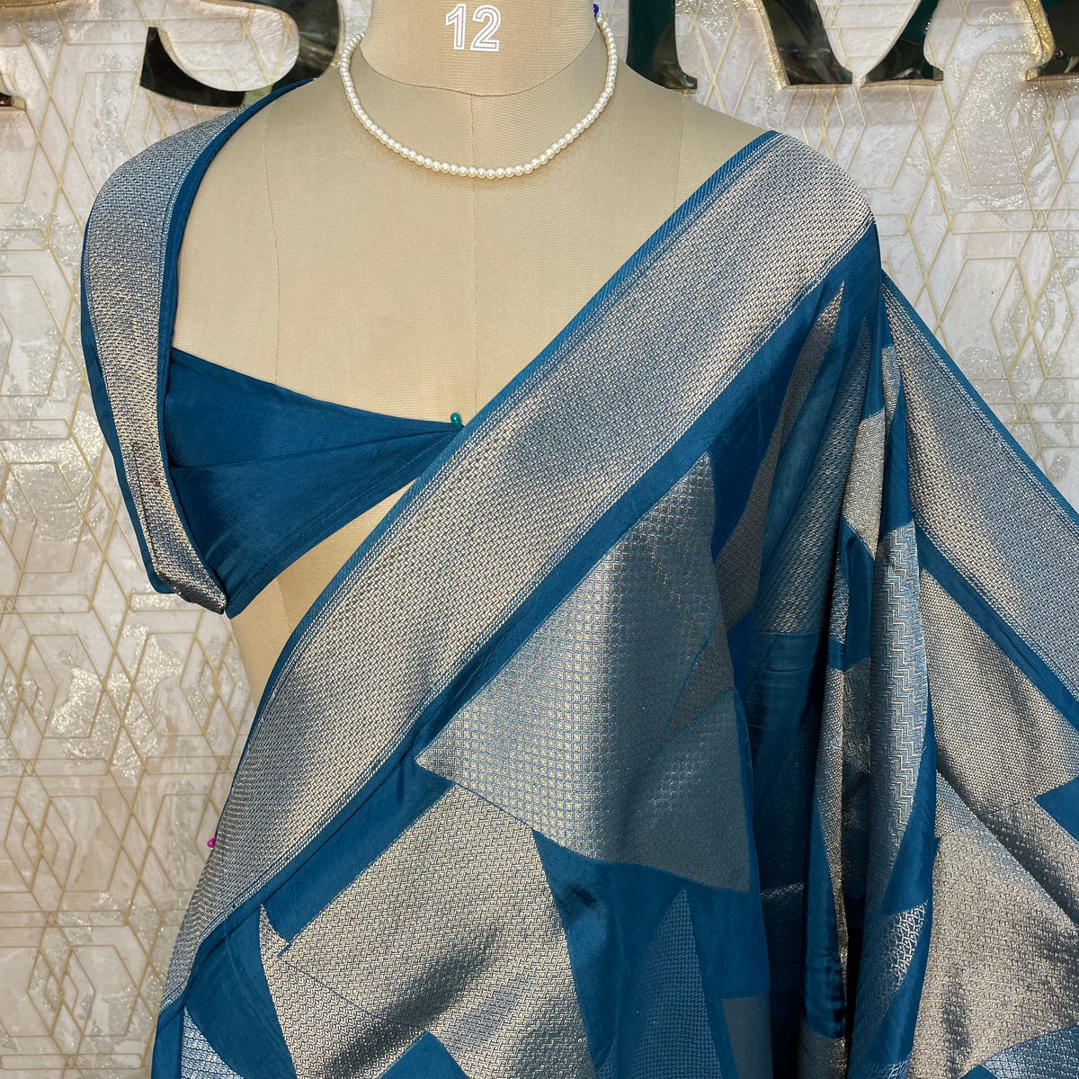 Peacock Blue Banarasi crepe saree 316