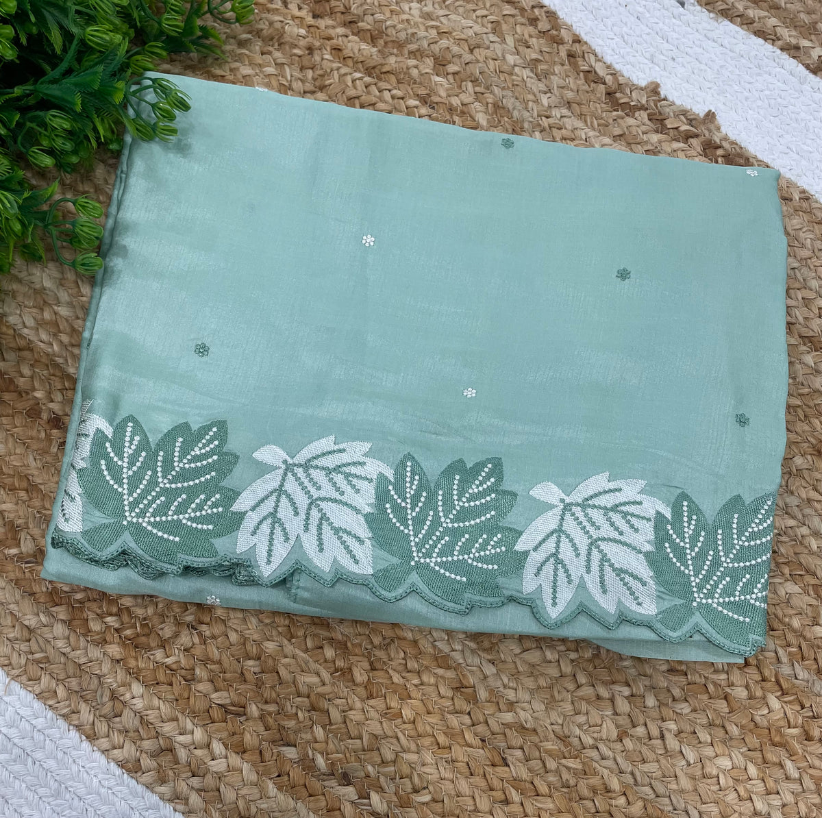 Sea Green Soft Tussur Embroidery Saree 21