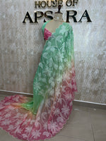 Green n Pink Organza Applique Work Saree 20