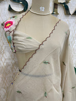 Cream Soft Crush Tissue Sunflower Embroidery Work Saree 301