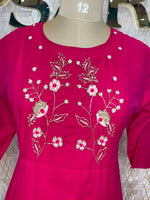 Pink Mul Chanderi Silk Hand Embroidery Kurtha 114