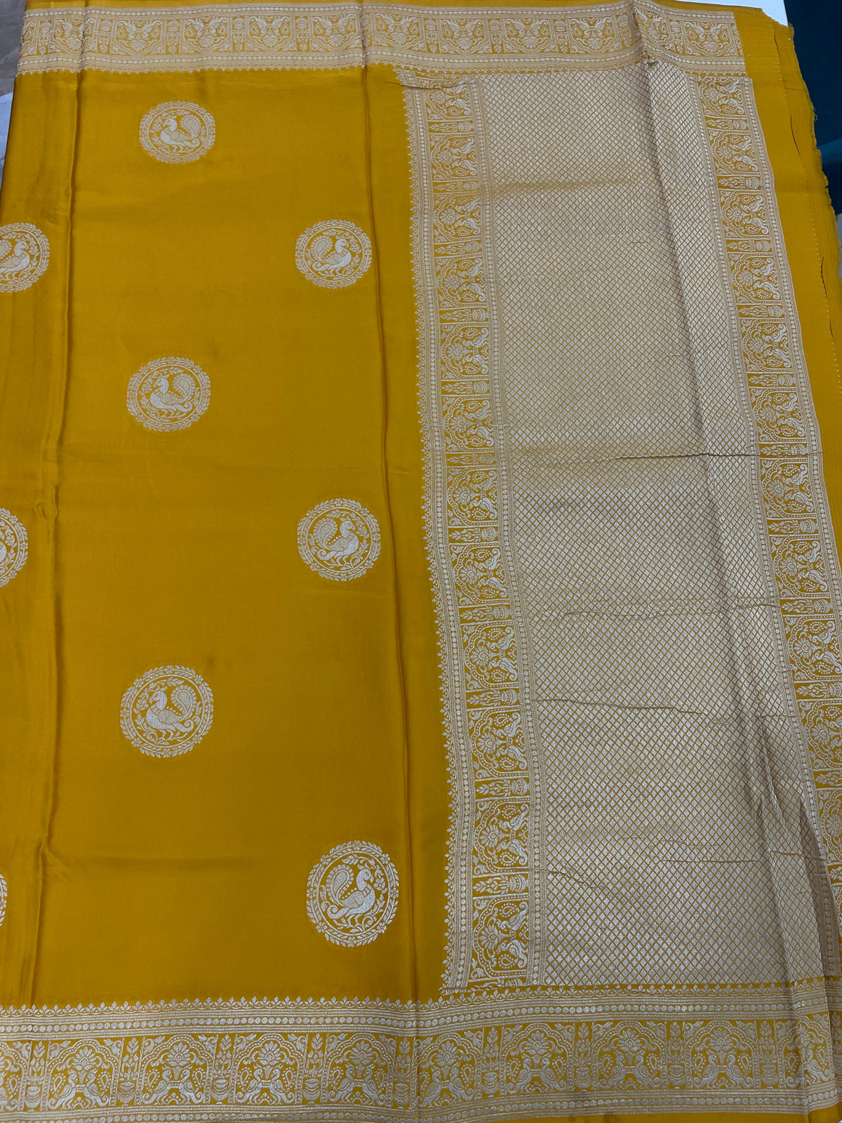 Yellow Satin Mashru Silk Saree 07