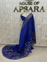 Royal Blue Tussur Petite Embroidery Saree 21