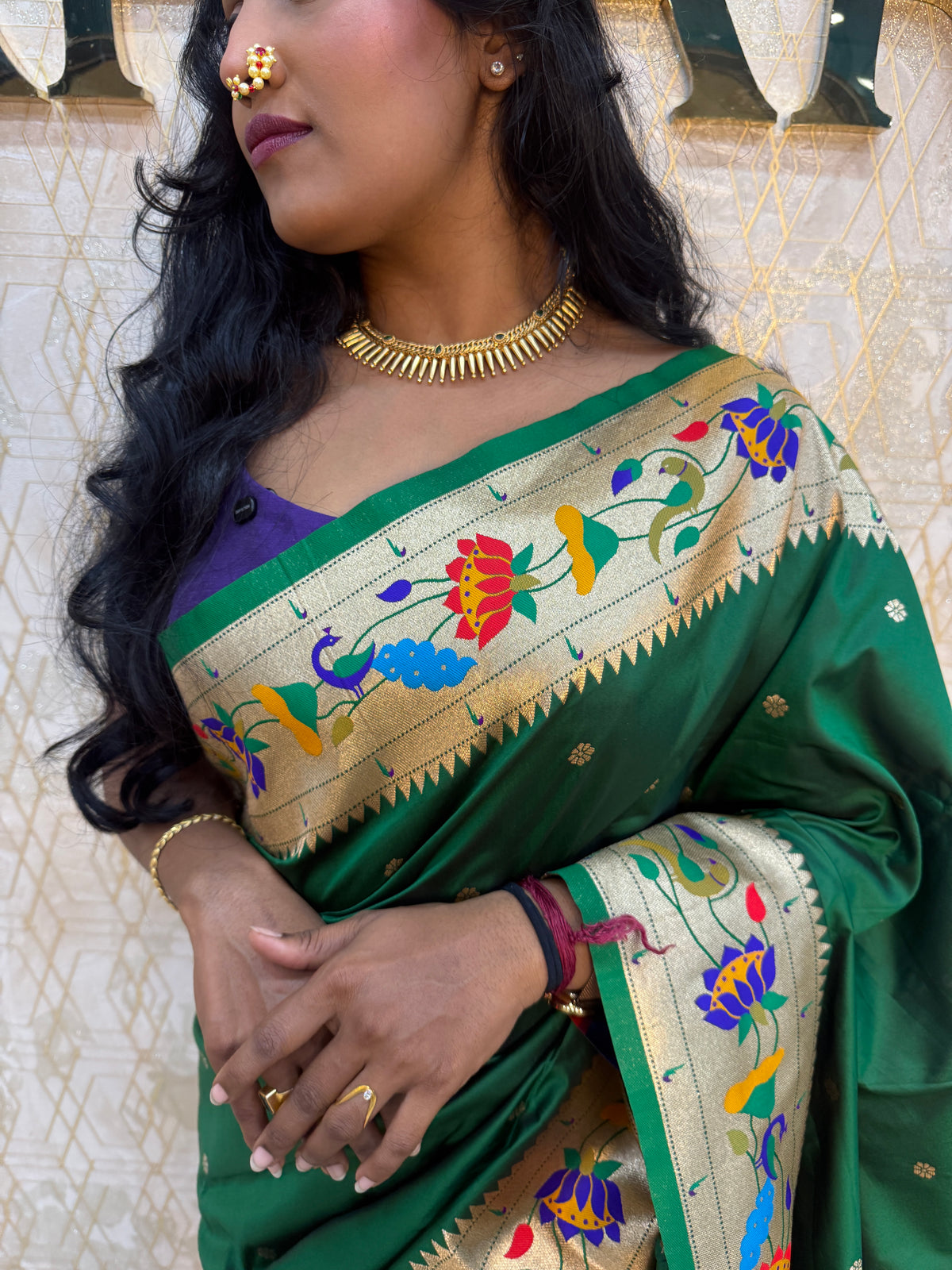 Bottle Green Soft Silk Paithani Saree 99